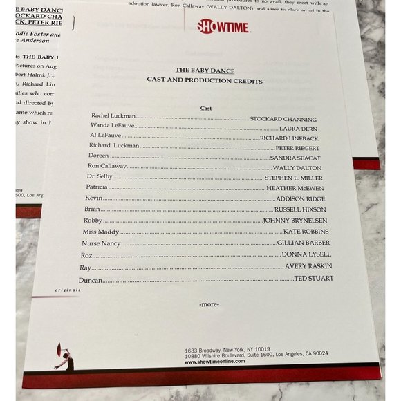 Showtime Movie Press Kit The Baby Dance 1998 Stockard Channing Laura Dern - Picture 5 of 9